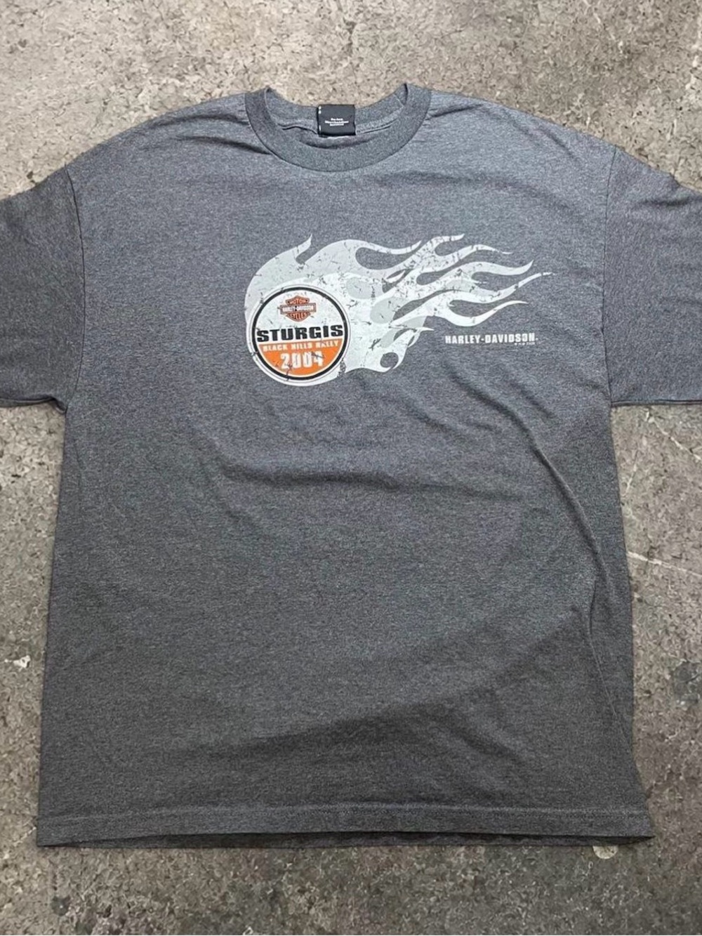 Vintage Y2K Harley-Davidson Sturgis 2004 Grey Orange Graphic Biker T-Shirt XXL